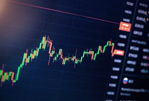 Detailed view of a stock market chart displaying changing patterns and economic indicators