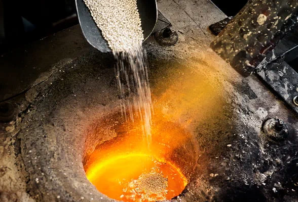 Smelting silver during pyrometallurgical recovery as part of StoneX’s argentiferous lead ore process.