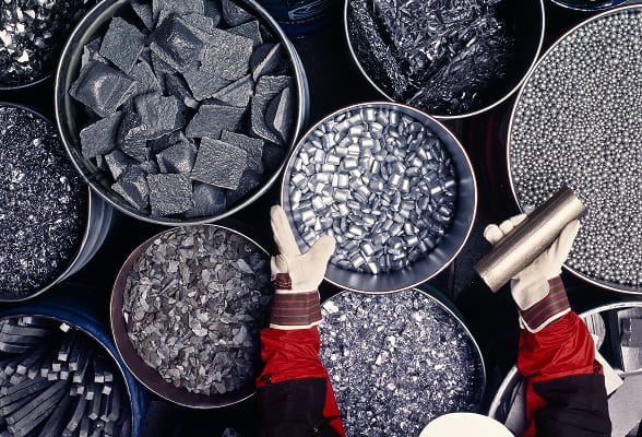 Assorted industrial silver materials prepared for sustainable refining at StoneX JBR’s certified silver refinery.