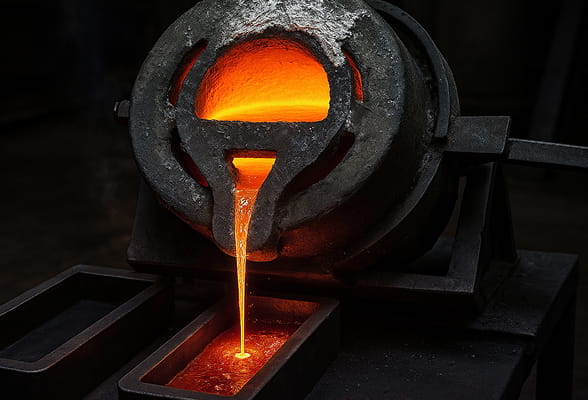 Molten silver pouring into moulds during the initial smelting stage of StoneX Metals’ silver refining process