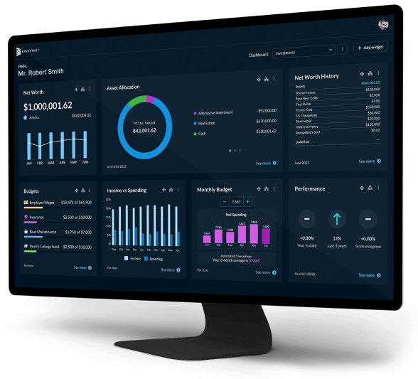 Investment and portfolio management dashboard displayed on a screen, highlighting StoneX Wealth Management's technology for financial advisors